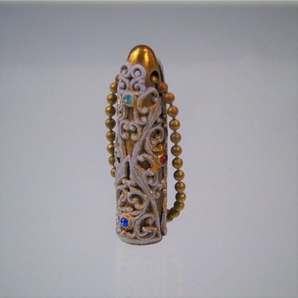 Art Deco Bullet Pen Jeweled With Filigree Keychain Vintage Ornate - Picture 6 of 8